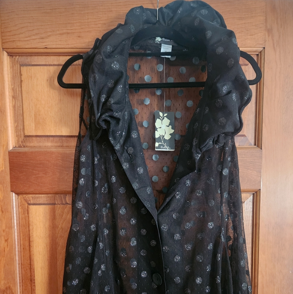 Black Sheer Polka Dot Top Sz XL NWT